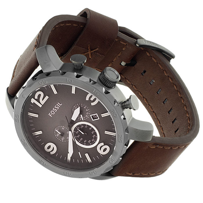Fossil Nate Chronograph Grey Dial Brown Leather Strap Watch for Men - JR1424 Buy Now By Fossil