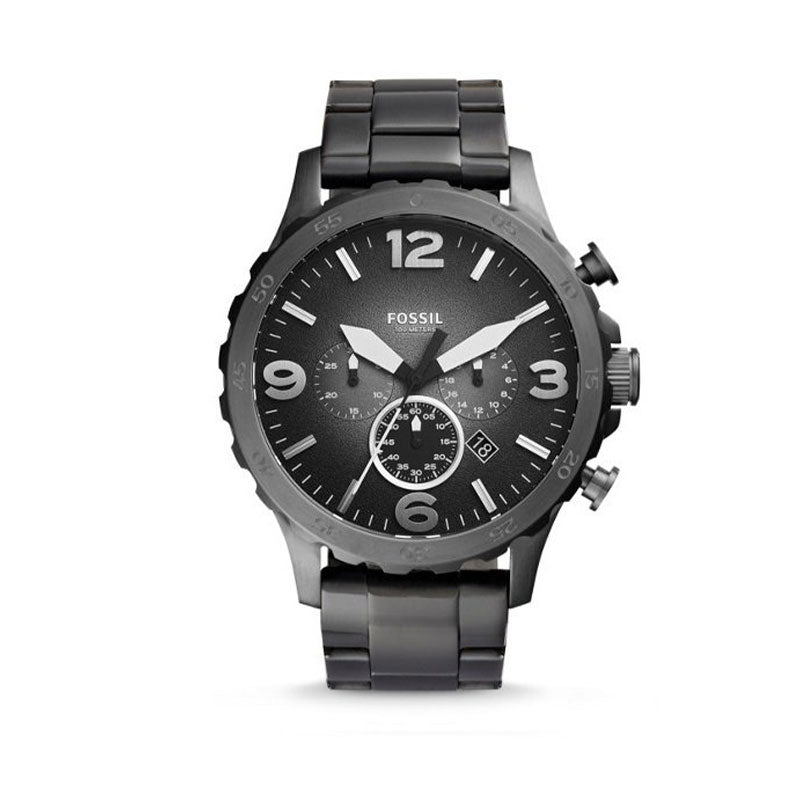 Fossil Nate Chronograph Gunmetal Dial Grey Steel Strap Watch for Men - JR1437 Buy Now By Fossil