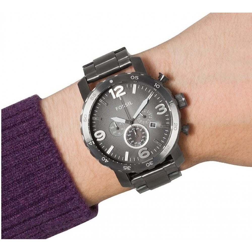 Fossil Nate Chronograph Gunmetal Dial Grey Steel Strap Watch for Men - JR1437 Buy Now By Fossil