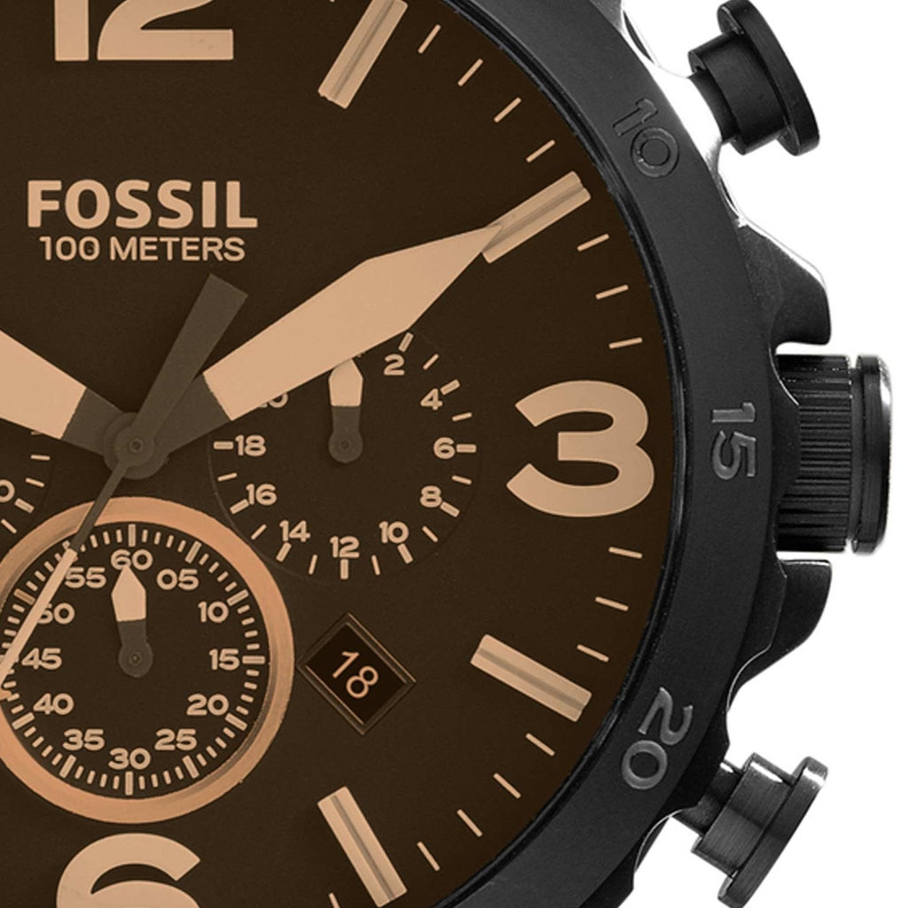 Fossil Nate Chronograph Brown Dial Brown Leather Strap Watch for Men - JR1487 Buy Now By Fossil