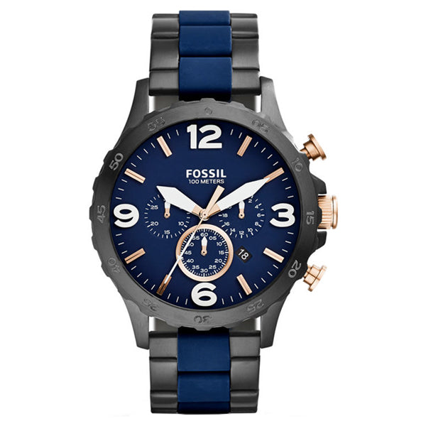Fossil Nate Chronograph Blue Dial Two Tone Steel Strap Watch for Men - JR1494 Buy Now By Fossil