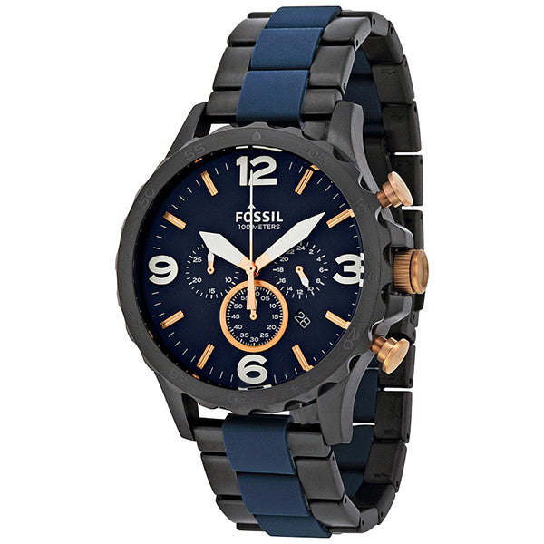Fossil Nate Chronograph Blue Dial Two Tone Steel Strap Watch for Men - JR1494 Buy Now By Fossil