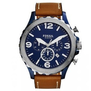 Fossil Nate Chronograph Navy Blue Dial Brown Leather Strap Watch for Men - JR1504 Buy Now By Fossil