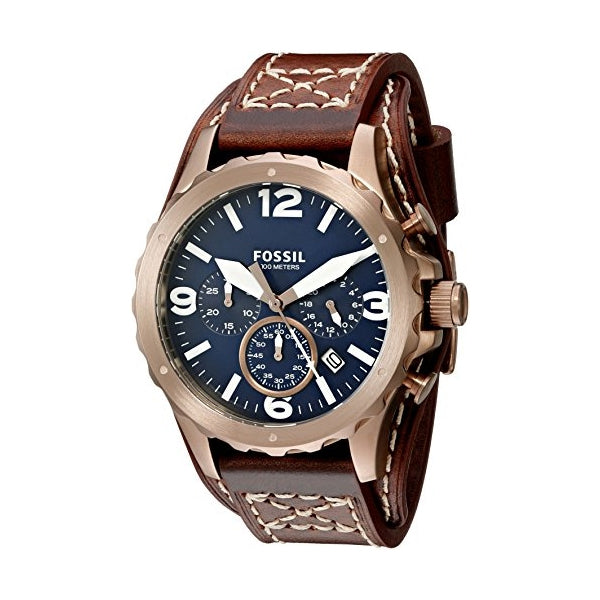 Fossil Nate Chronograph Blue Dial Brown Leather Strap Watch for Men - JR1505 Buy Now By Fossil