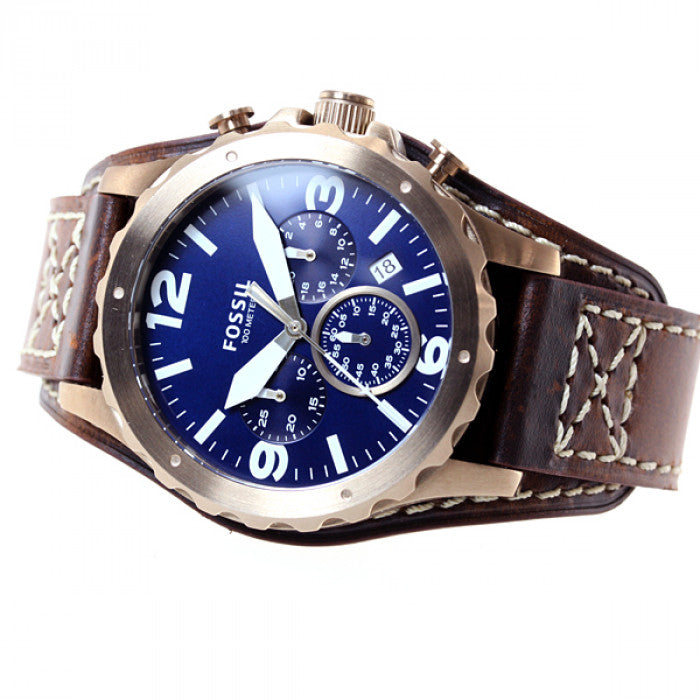 Fossil Nate Chronograph Blue Dial Brown Leather Strap Watch for Men - JR1505 Buy Now By Fossil