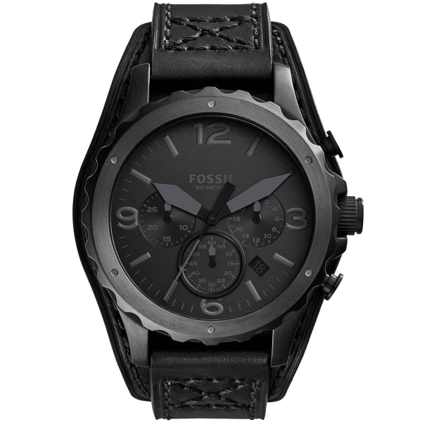 Fossil Nate Chronograph Black Dial Black Leather Strap Watch for Men - JR1510 Buy Now By Fossil