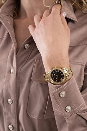 Guess Luna Diamonds Black Dial Gold Steel Strap Watch for Women - GW0307L2 Buy Now By Guess