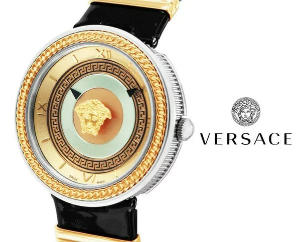 Versace V Metal Icon Gold Dial Black & Silver & Gold Strap Watch for Women - VLC020014 Buy Now By Versace