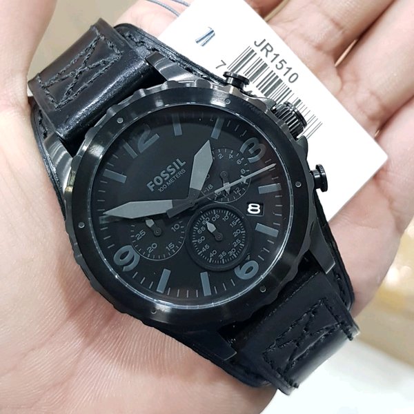 Fossil Nate Chronograph Black Dial Black Leather Strap Watch for Men - JR1510 Buy Now By Fossil