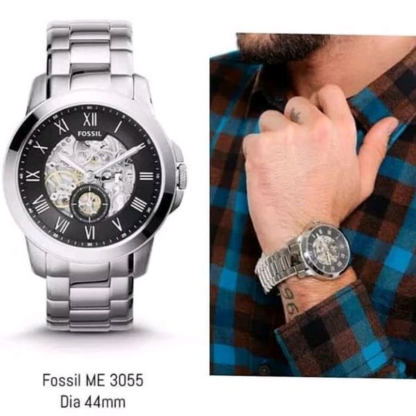 Fossil Grant Skeleton Black Dial Silver Steel Strap Watch for Men - ME3055 Buy Now By Fossil