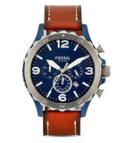 Fossil Nate Chronograph Navy Blue Dial Brown Leather Strap Watch for Men - JR1504 Buy Now By Fossil