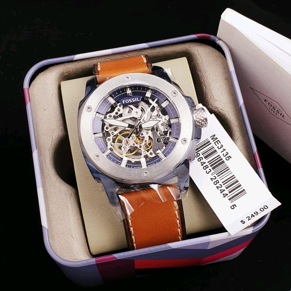 Fossil Modern Machine Automatic Skeleton Silver Dial Brown Leather Strap Watch for Men - ME3135 Buy Now By Fossil