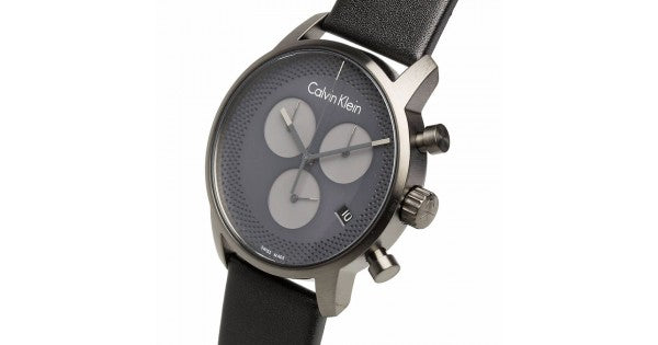 Calvin Klein City Chronograph Grey Dial Black Leather Strap Watch for Men - K2G177C3 Buy Now By Calvin Klein