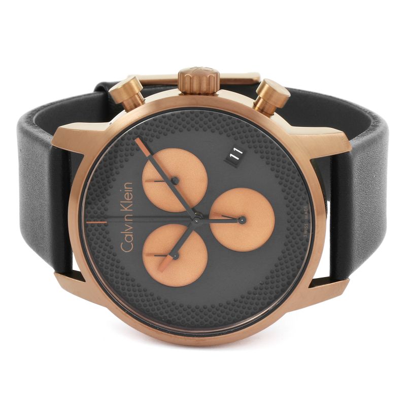 Calvin Klein City Chronograph Black Dial Black Leather Strap Watch for Men - K2G17TC1 Buy Now By Calvin Klein