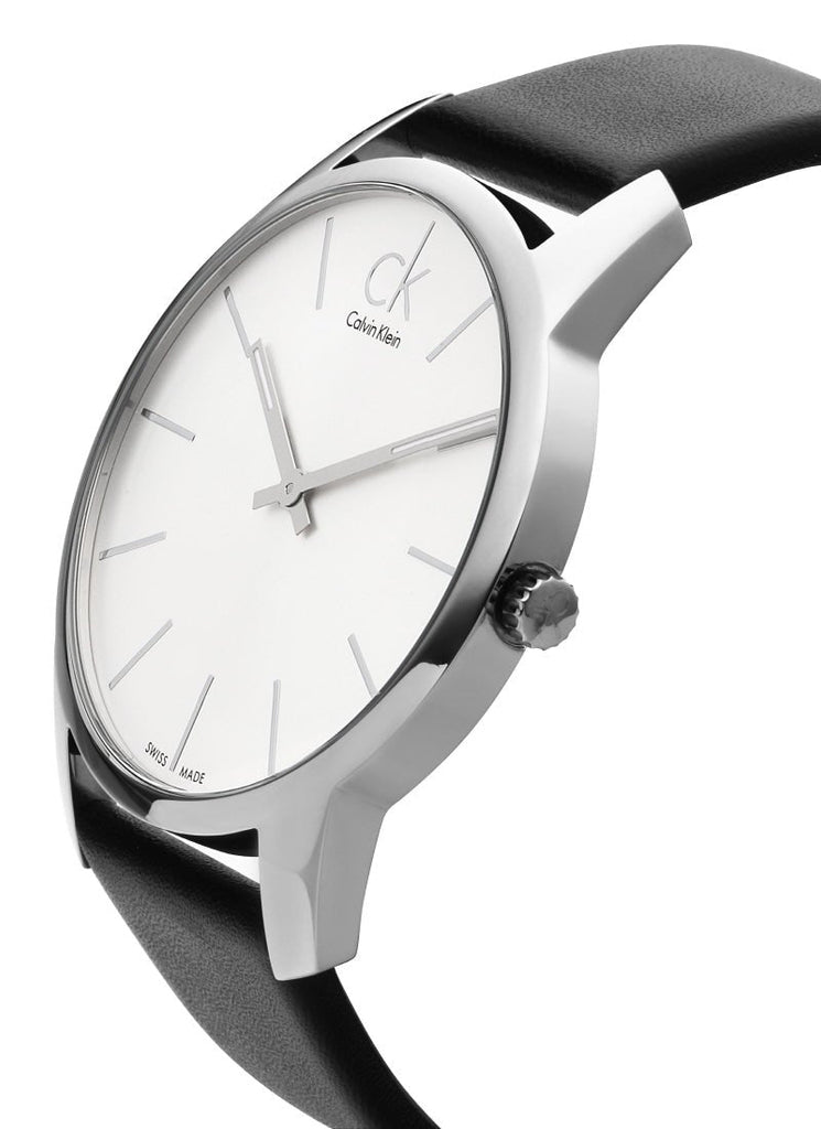 Calvin Klein City White Dial Black Leather Strap Watch For Men - K2G211C6 Buy Now By Calvin Klein