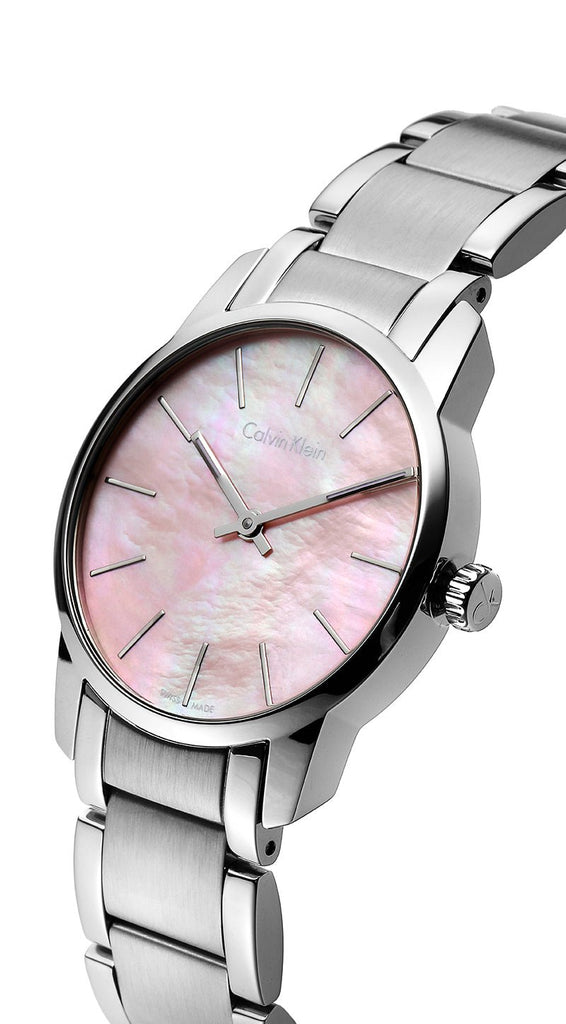 Calvin Klein City Pink Mother of Pearl Dial Stainless Steel Strap Watch For Women - K2G2314E Buy Now By Calvin Klein