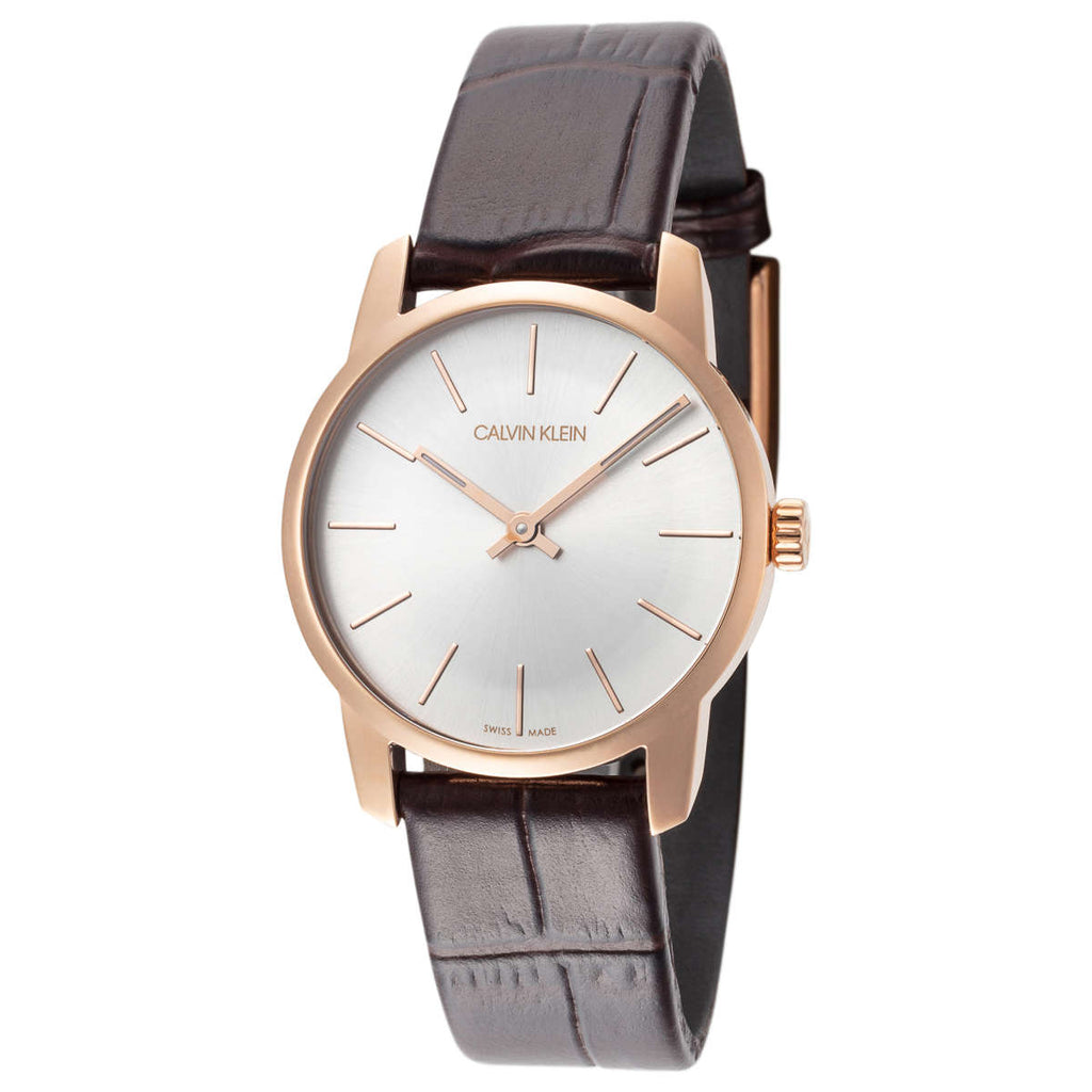 Calvin Klein City White Mother of Pearl Dial Brown Leather Strap Watch for Women - K2G23620 Buy Now By Calvin Klein
