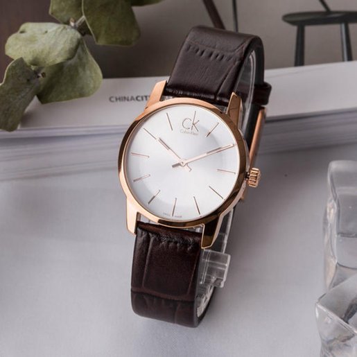 Calvin Klein City White Mother of Pearl Dial Brown Leather Strap Watch for Women - K2G23620 Buy Now By Calvin Klein