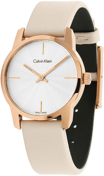 Calvin Klein City Silver Dial White Leather Strap Watch for Women - K2G236X6 Buy Now By Calvin Klein
