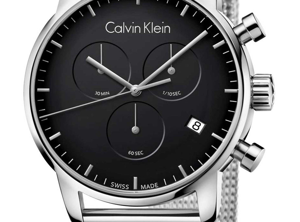 Calvin Klein City Chronograph Black Dial Silver Mesh Bracelet Watch for Men - K2G27121 Buy Now By Calvin Klein