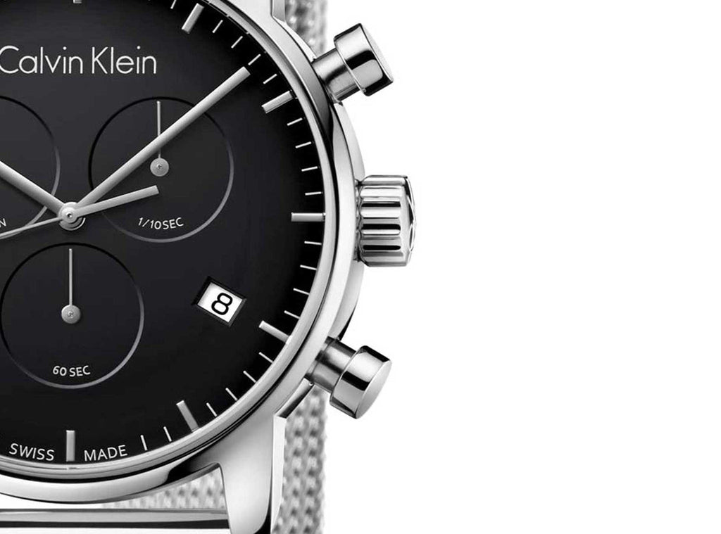 Calvin Klein City Chronograph Black Dial Silver Mesh Bracelet Watch for Men - K2G27121 Buy Now By Calvin Klein