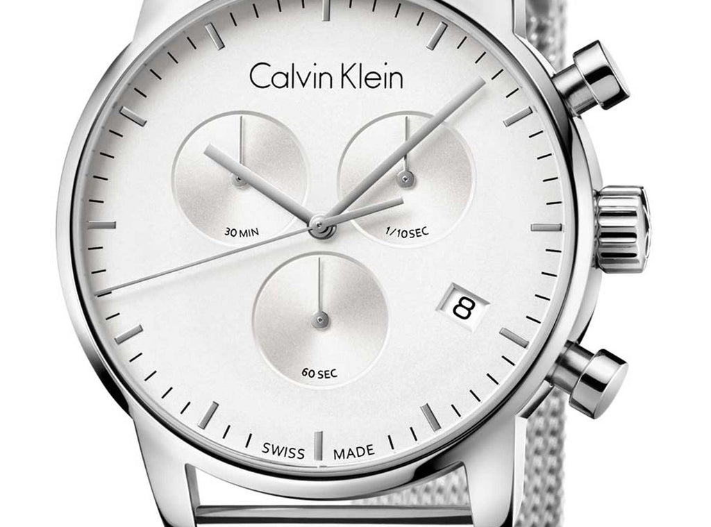 Calvin Klein City Chronograph White Dial Silver Mesh Bracelet Watch for Men - K2G27126 Buy Now By Calvin Klein