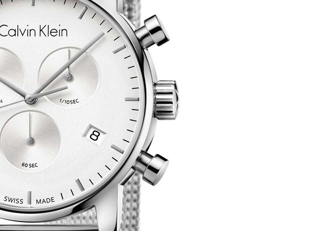 Calvin Klein City Chronograph White Dial Silver Mesh Bracelet Watch for Men - K2G27126 Buy Now By Calvin Klein