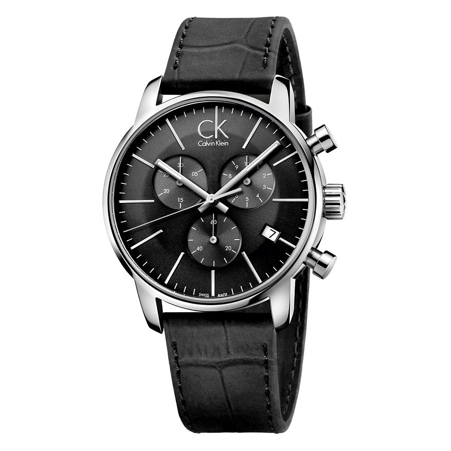 Calvin Klein City Chronograph Black Dial Black Leather Strap Watch for Men - K2G271C3 Buy Now By Calvin Klein