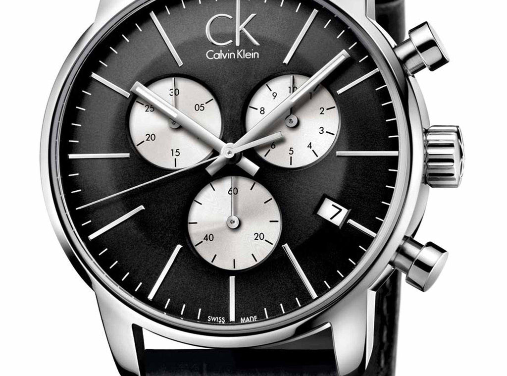 Calvin Klein City Chronograph Black Dial Black Leather Strap Watch for Men - K2G271C3 Buy Now By Calvin Klein