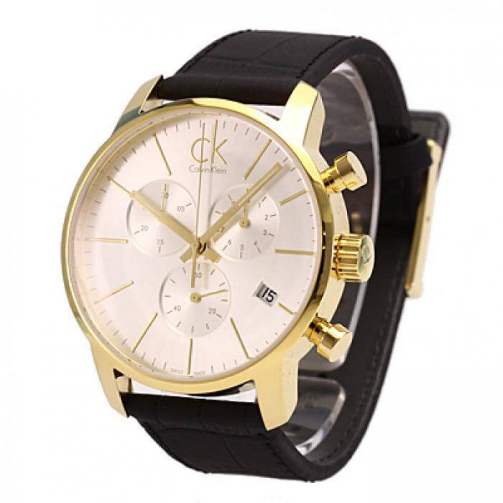Calvin Klein City Chronograph Silver Dial Black Leather Strap Watch for Men - K2G275C6 Buy Now By Calvin Klein