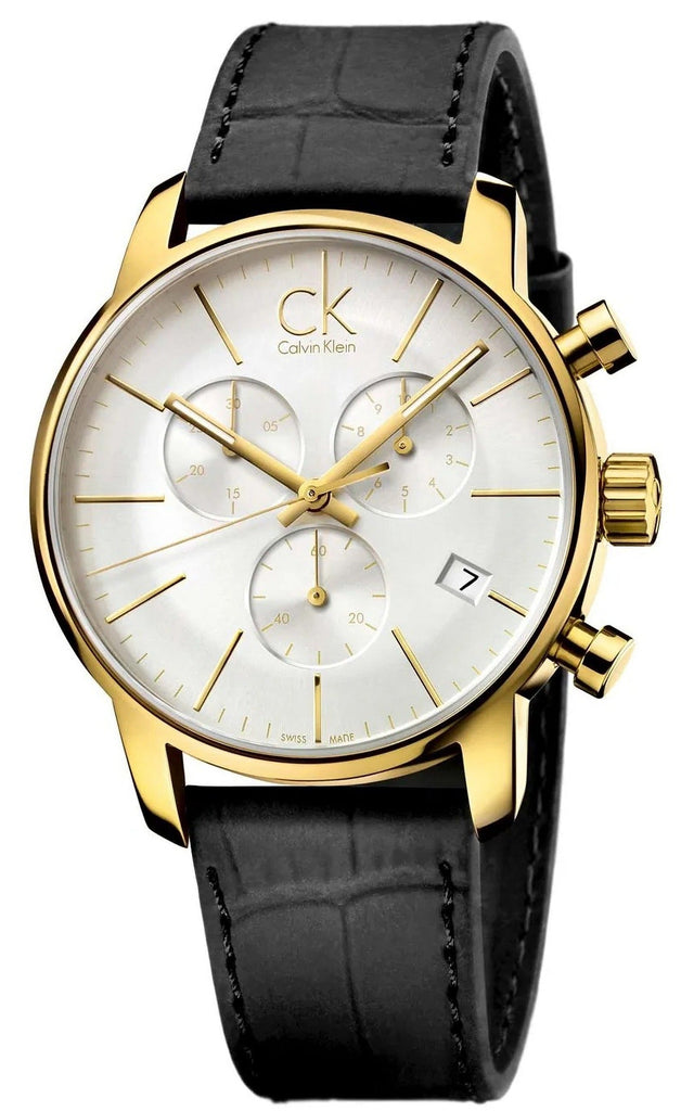 Calvin Klein City Chronograph Silver Dial Black Leather Strap Watch for Men - K2G275C6 Buy Now By Calvin Klein