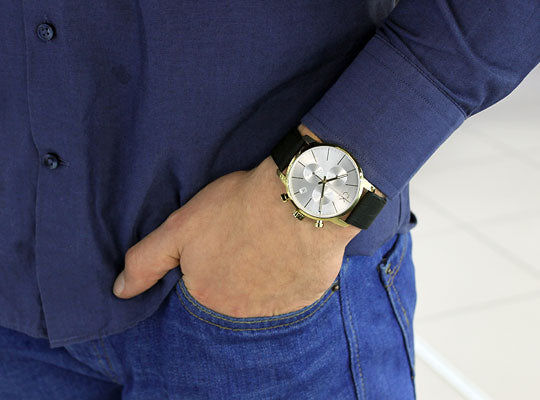 Calvin Klein City Chronograph Silver Dial Black Leather Strap Watch for Men - K2G275C6 Buy Now By Calvin Klein