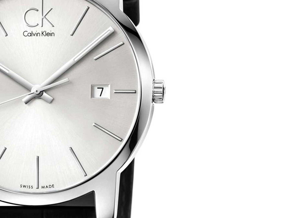 Calvin Klein City Date Silver Dial Black Leather Strap Watch for Men - K2G2G1C6 Buy Now By Calvin Klein