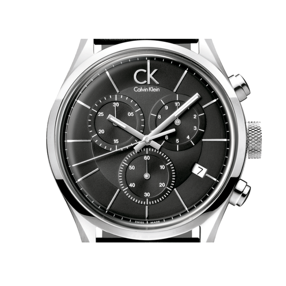 Calvin Klein Masculine Chronograph Black Dial Black Leather Strap Watch for Men - K2H27102 Buy Now By Calvin Klein