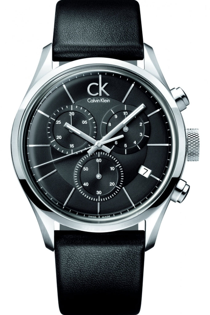 Calvin Klein Masculine Chronograph Black Dial Black Leather Strap Watch for Men - K2H27102 Buy Now By Calvin Klein