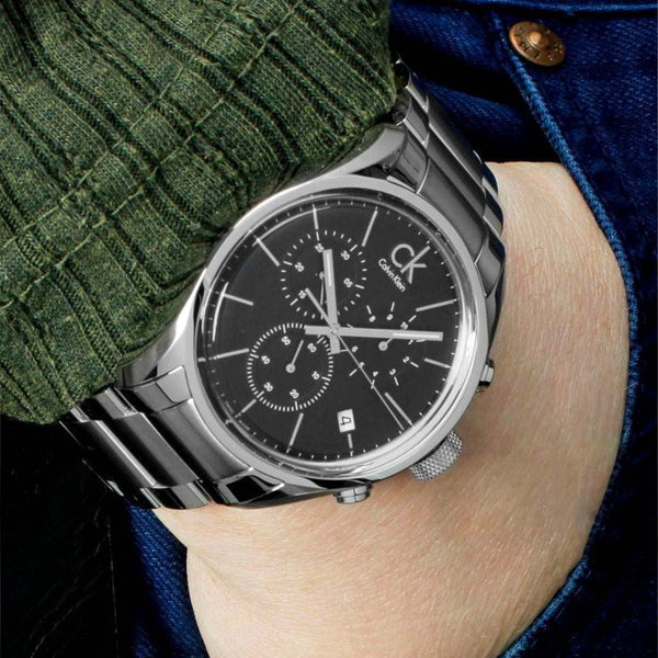 Calvin Klein Masculine Chronograph Black Dial Silver Steel Strap Watch for Men - K2H27104 Buy Now By Calvin Klein