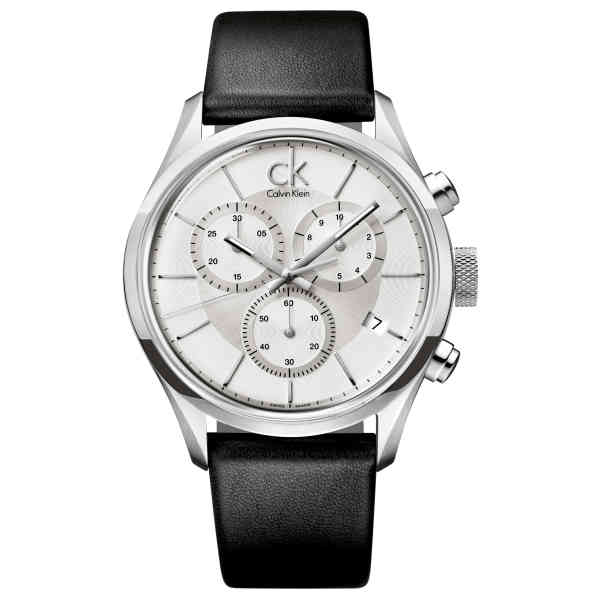 Calvin Klein Masculine Chronograph White Dial Black Leather Strap Watch for Men - K2H27120 Buy Now By Calvin Klein