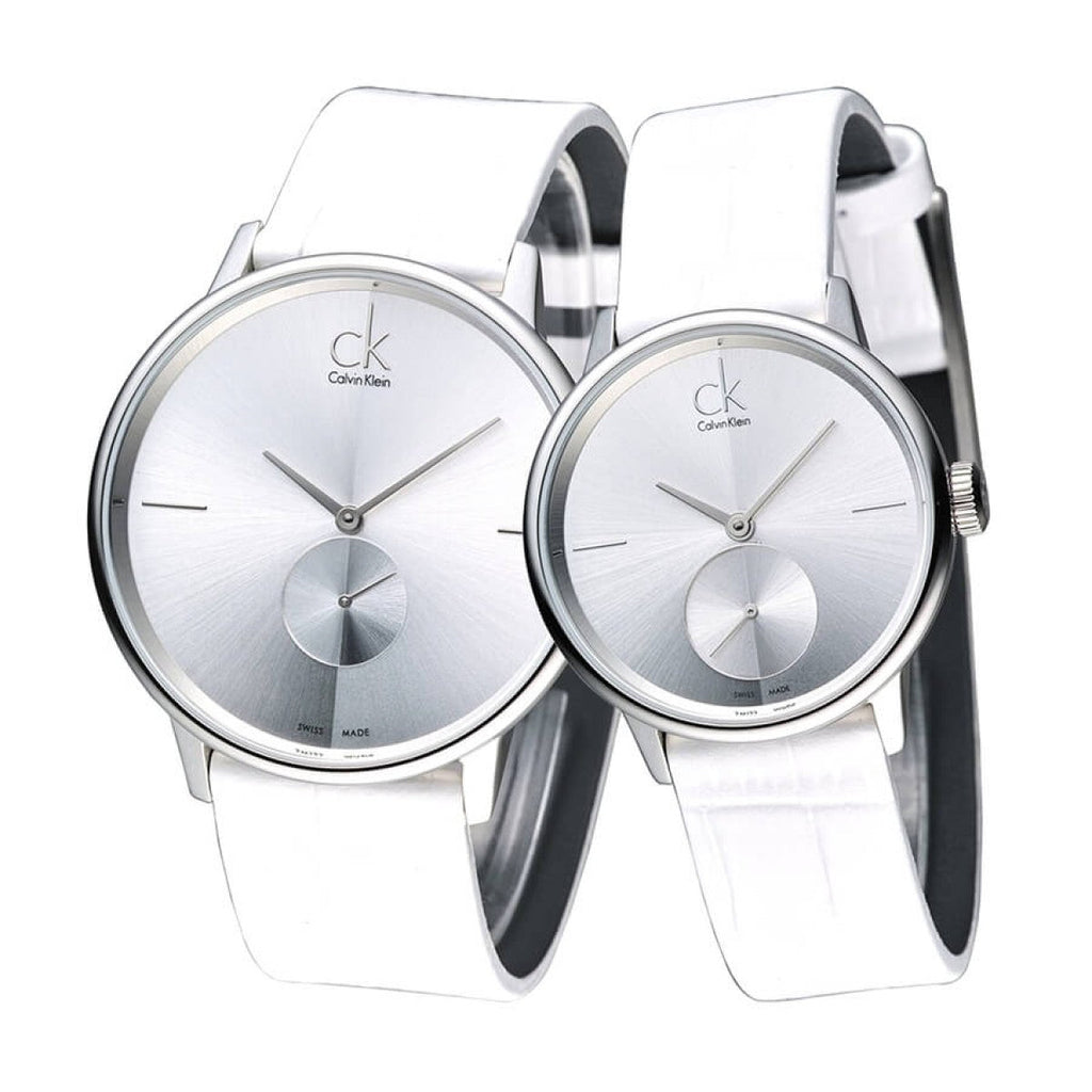 Calvin Klein Accent Silver Dial White Leather Strap Watch for Women - K2Y211K6 Buy Now By Calvin Klein