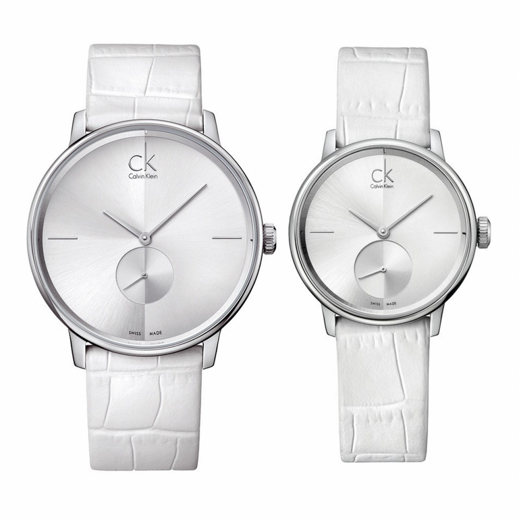 Calvin Klein Accent Silver Dial White Leather Strap Watch for Women - K2Y211K6 Buy Now By Calvin Klein