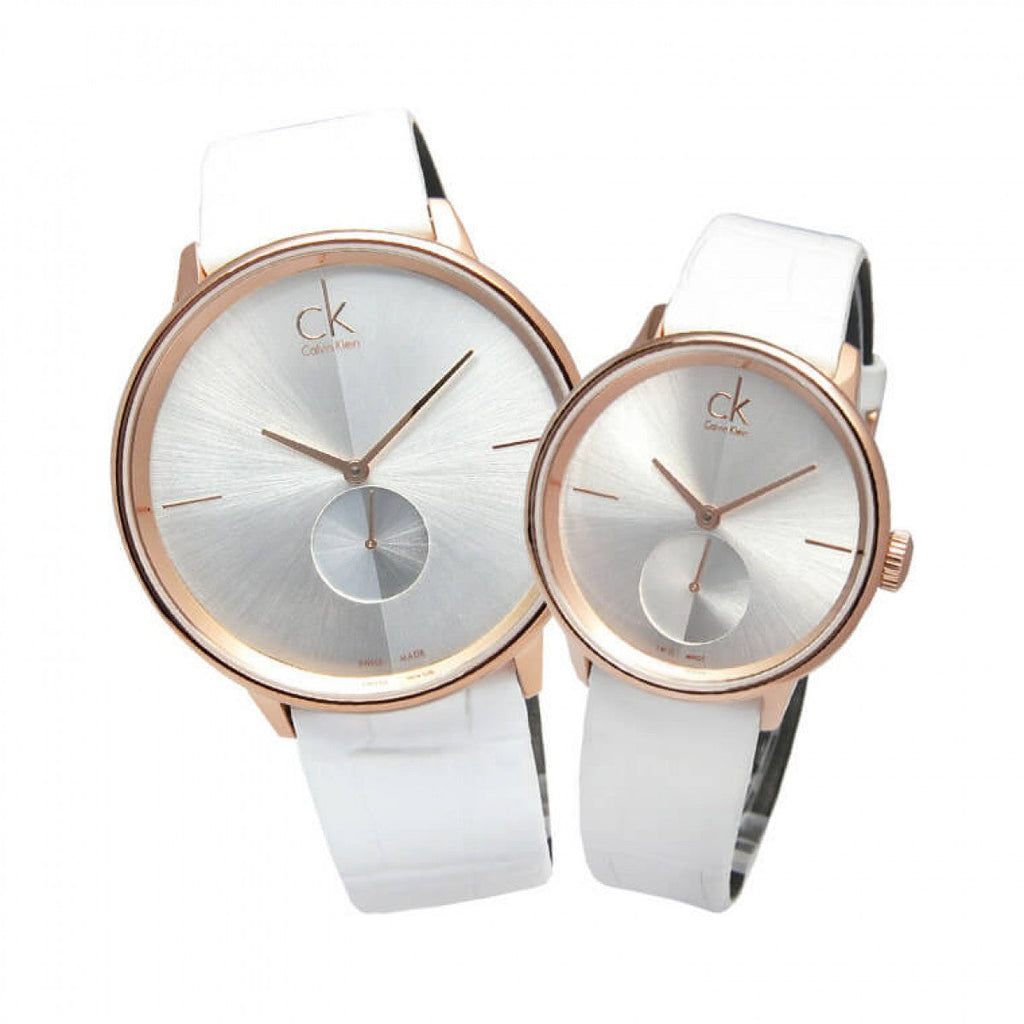 Calvin Klein Accent Silver Dial White Leather Strap Watch for Women - K2Y216K6 Buy Now By Calvin Klein