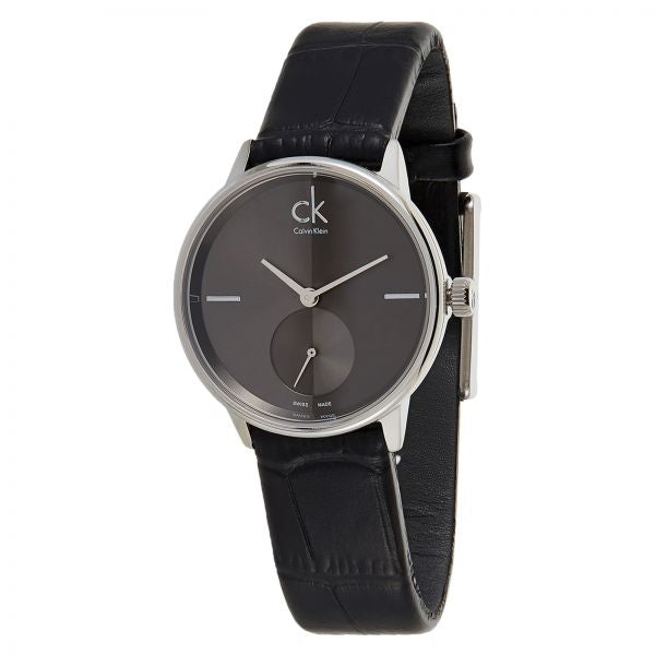 Calvin Klein Accent Black Dial Black Leather Strap Watch for Women - K2Y2Y1C3 Buy Now By Calvin Klein