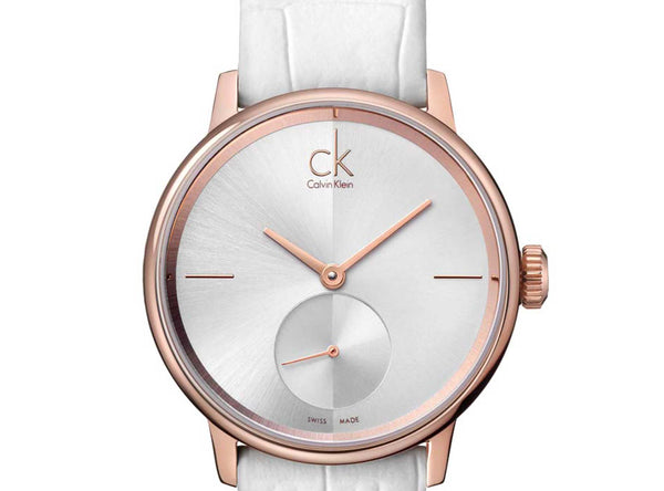Calvin Klein Accent Silver Dial White Leather Strap Watch for Women - K2Y236K6 Buy Now By Calvin Klein