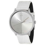 Calvin Klein Accent Silver Dial White Leather Strap Watch for Women - K2Y2X1K6 Buy Now By Calvin Klein