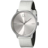 Calvin Klein Accent Silver Dial White Leather Strap Watch for Women - K2Y2X1K6 Buy Now By Calvin Klein