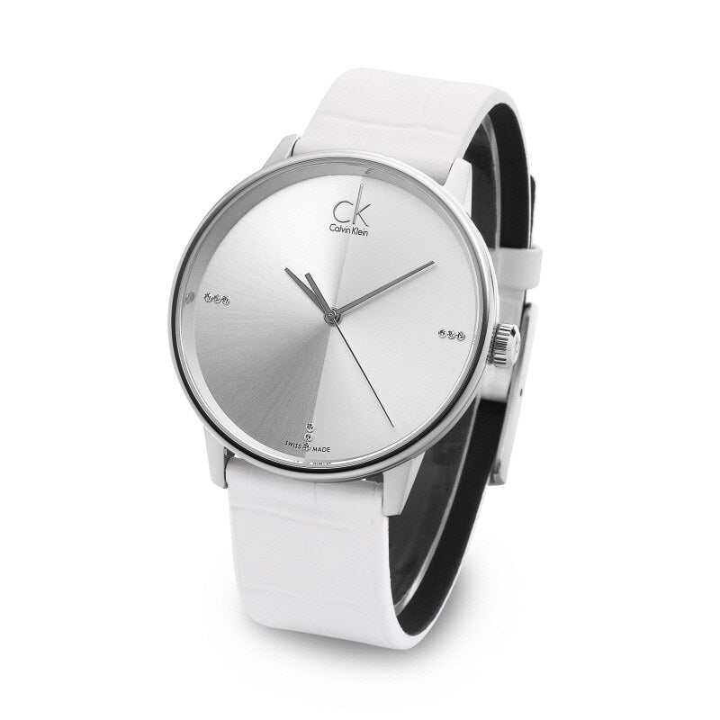 Calvin Klein Accent Silver Dial White Leather Strap Watch for Men - K2Y2X1KW Buy Now By Calvin Klein