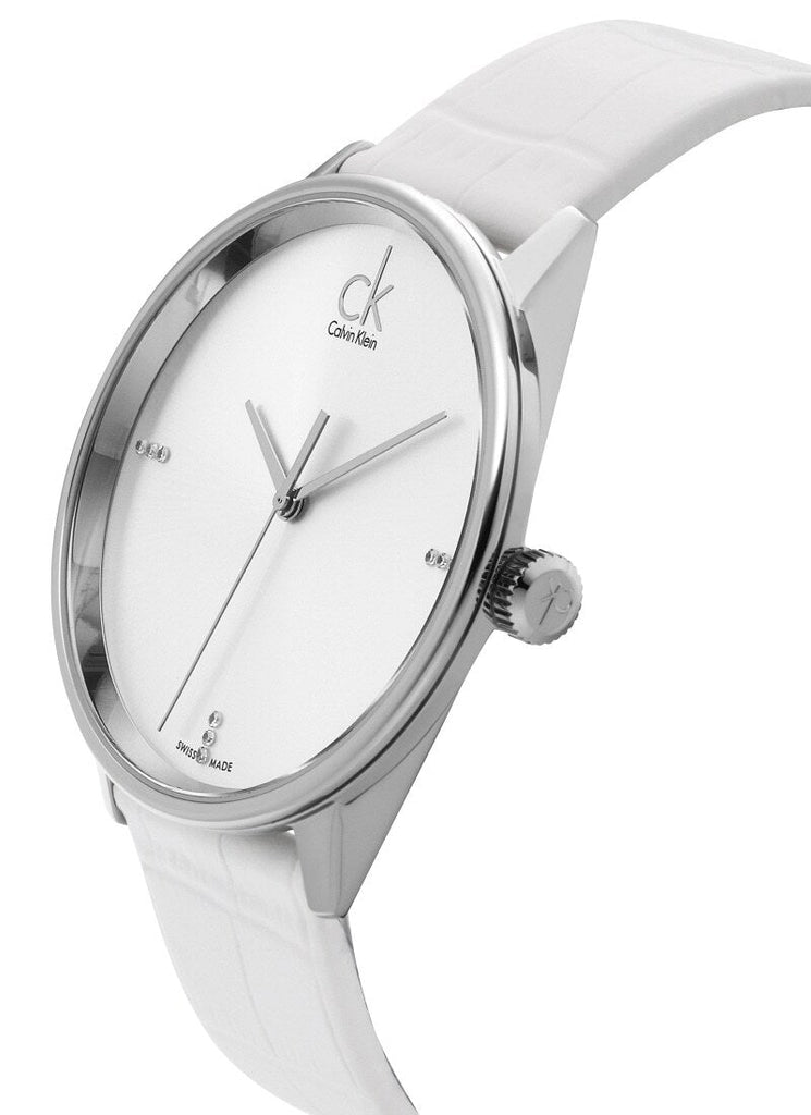 Calvin Klein Accent Silver Dial White Leather Strap Watch for Men - K2Y2X1KW Buy Now By Calvin Klein