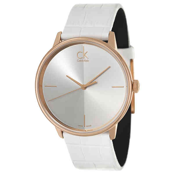 Calvin Klein Accent White Dial White Leather Strap Watch for Women - K2Y2X6K6 Buy Now By Calvin Klein