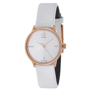 Calvin Klein Accent White Dial White Leather Strap Watch for Women - K2Y2Y6KW Buy Now By Calvin Klein
