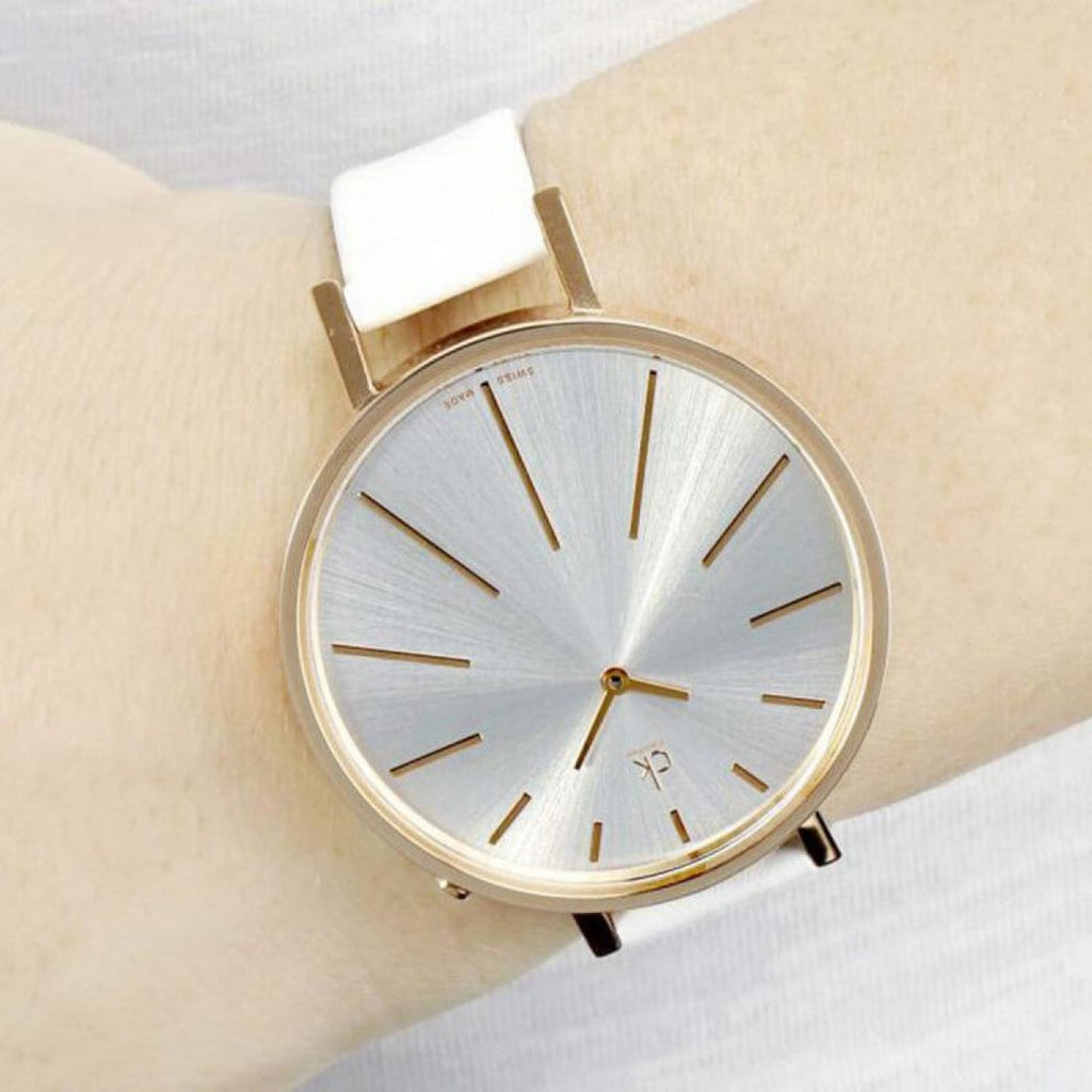 Calvin Klein Equal Silver Dial White Leather Strap Watch for Women - K3E236L6 Buy Now By Calvin Klein