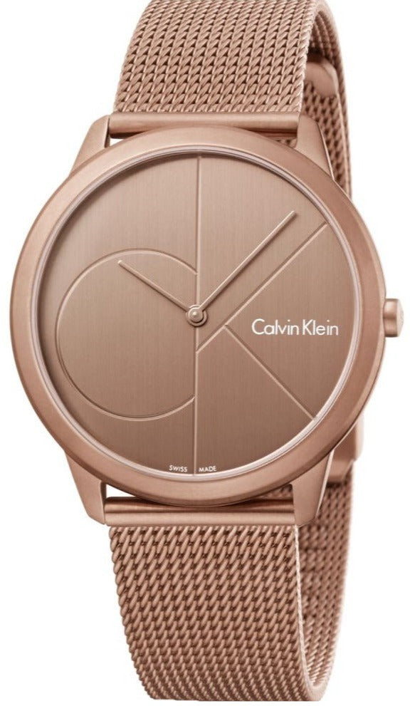Calvin Klein Minimal Quartz Pink Gold Dial Pink Gold Mesh Bracelet Watch for Men - K3M11TFK Buy Now By Calvin Klein